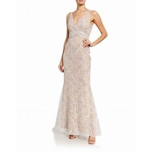 Dress The Population Helen Beige Lace Sequin Formal Gown Size XS